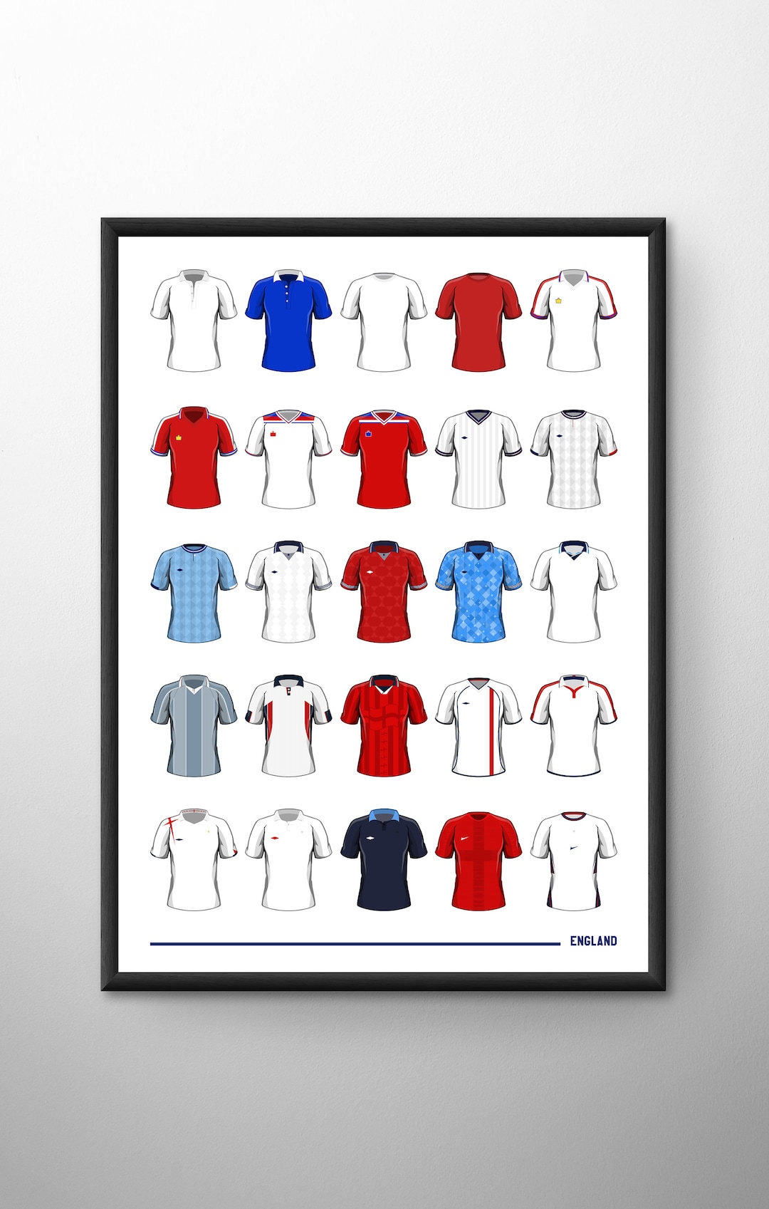 England Classic Football Shirts Football Print Wall Art Poster Birthday ...
