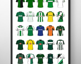 Plymouth Classic Football Shirts Poster Print: A4 / A3 Framed Soccer Wall Art Gifts for Birthday, Christmas, Father's Day, Mother's Day