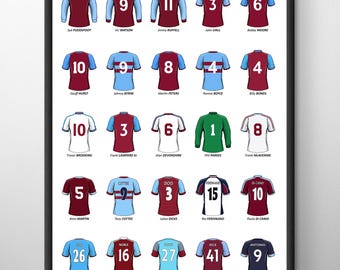 West Ham Football Legends Poster Print: A4 / A3 Framed Soccer Wall Art Gifts for Birthday, Christmas, Father's Day, Mother's Day