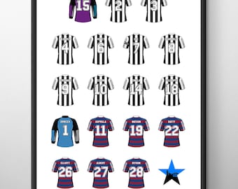 Newcastle 1995/96 'The Entertainers' Football Poster Print: A4 / A3 Framed Soccer Wall Art Gifts for Birthday, Christmas, Father's Day