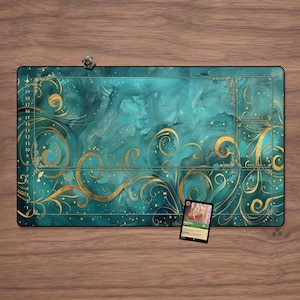 Lorcana Playmat - Teal & Gold with Zones 23.6&quot; x 13.8&quot; Tabletop Accessory