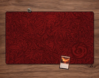 MTG Playmat (No AI) - Elegant Red 23.6" x 13.8" Magic The Gathering Card Mat, Stitched Edges
