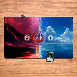 MTG プレイマット - イゼット 23.6インチ x 13.8インチ マジック：ザ・ギャザリング プレイマット、ステッチエッジ