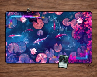 Magic Playmat - Kamigawa 23.6&quot; Fine Quality MTG and other TCGs Tabletop Accessory Vaporwave Glitch Koi Pond