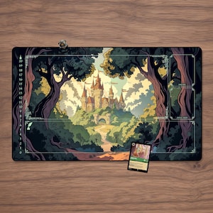 Lorcana Playmat - Enchanted Castle with Zones 23.6&quot; x 13.8&quot; Fine Quality with Stitched Edges.
