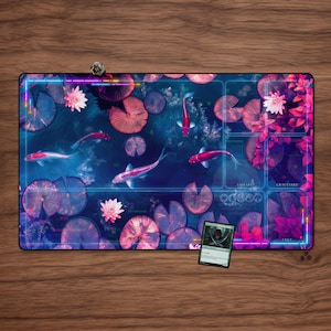 Magic Playmat - Kamigawa met zones 23,6" x 13,8" MTG, TCG, Magic The Gathering-speelmat Vaporwave Glitch Koi-vijver