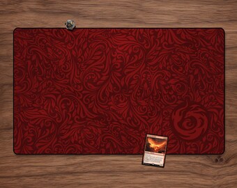 Red Phoenix MTG Playmat (No AI): Elegant Leather Pattern, Tabletop Card Game Mat