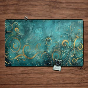 Green Marble with Zones Playmat 23.6&quot; x 13.8&quot; MTG and other TCGs Tabletop Accessory