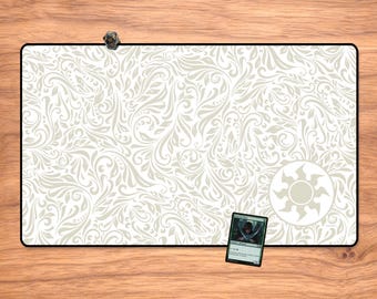 Elegant White MTG Playmat (No AI) – Stitched Edge Card Mat 23.6" x 13.8"