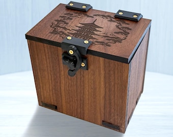 Wood MTG Deck Box: Japanese Pagoda Theme, 100+ Cards, Dice Tray, Kamigawa
