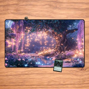 MTG Playmat - Magical Forest 23.6&quot; x 13.8&quot; Lorcana, Magic The Gathering Card Mat, Stitched Edges