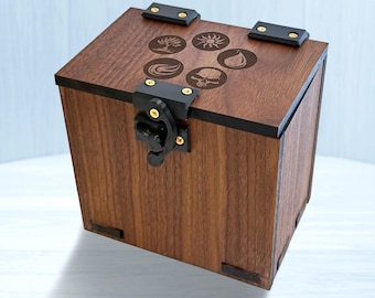 Wood MTG Deck Box: Classic Mana Theme, 100+ Cards, Dice Tray