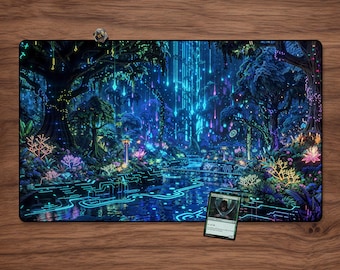 Magic Playmat - Neon Jungle 23.6&quot; x 13.8&quot; MTG, TCG, Magic The Gathering Playmat