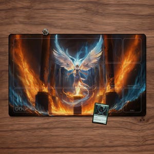 MTG プレイマット - ゾーン付きエンジェル 23.6インチ x 13.8インチ マジック：ザ・ギャザリングおよびその他のTCG テーブルトップアクセサリー ホワイトマナ