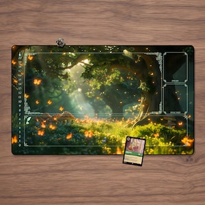 Lorcana Playmat - Enchanted Forest with Zones 23.6&quot; x 13.8&quot; Fine Quality with Stitched Edges