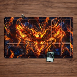 Tapis de jeu Phoenix avec zones 23,6 x 13,8 pouces MTG et autres accessoires de table TCG