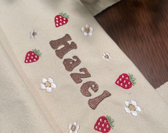 Custom Tote - Strawberry Tote - Cottage Tote - Strawberry Embroidery - Personalized Gift - Custom Embroidery - Cute Tote - Cute Bag