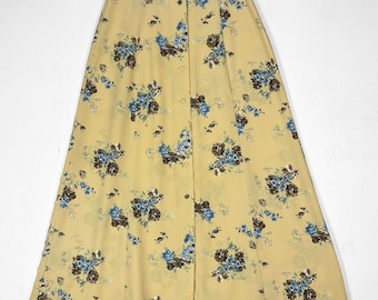 VTG jaren 90 oude marineblauwe midirok met bloemen knopen aan de voorkant dames 10 lichtgewicht Prairie