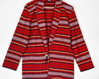 VTG Leger Southwestern Geometric Stripe Blazer Womens S Concho Button Blanket