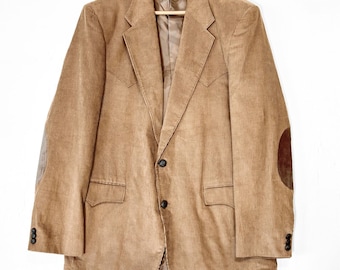 VTG Sheplers Tan Cord Western Blazer Jacke Herren 44L Ellenbogen Patches Cowboy