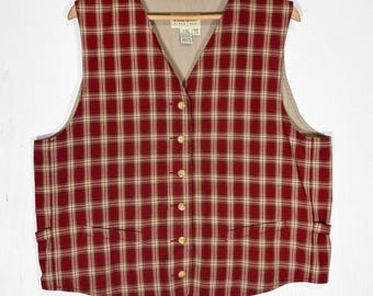VTG Années 90 Eddie Bauer pour femmes - Gilet à carreaux rouge L Cabincore Gorpcore