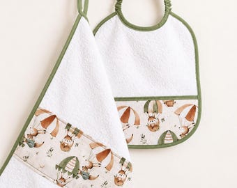 Personalized forest-themed nursery kit for kids | Bib and towel | Nursery set for kids