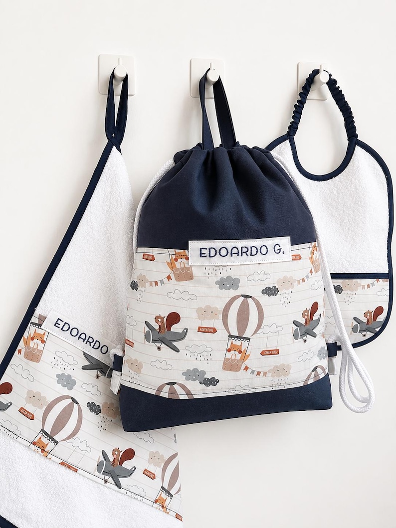 Personalized kindergarten bag with name | Cotton backpack for children | Personalized kindergarten bag | Nursery bag for kids image 7