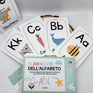 Flashcards Alfabeto Italiano | schede didattiche dalla A alla Z, imparare le lettere con l'uso di immagini