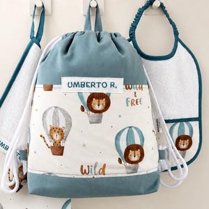 Personalized kindergarten bag with name | Cotton backpack for children | Personalized kindergarten bag | Nursery bag for kids image 2