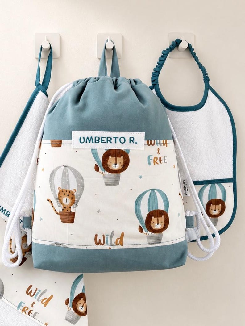 Personalized kindergarten bag with name | Cotton backpack for children | Personalized kindergarten bag | Nursery bag for kids image 2