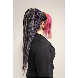 Full set of 40 black, grey and dark purple dreads, blended shades, crochet, 40cm, handmade, synthetic dreadlocks