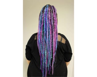 Xfull Set of 40 Dreads, Ombre From Black to Pink and Blue  display picture 3
