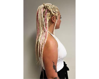 Xfull Set of 40 Twisted Warm Blond Dreads With Baby Pink  display picture 2