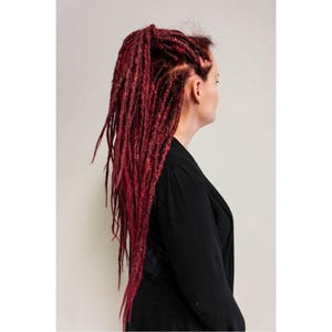 Full set of 40 dark red, wine dreads, crochet, 40cm, handmade, synthetic dreadlocks