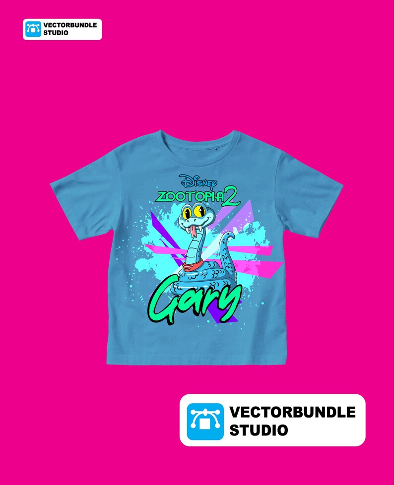 May include: A light blue t-shirt with a cartoon snake character named Gary from Disney's Zootopia 2. The design includes the text "Disney Zootopia 2" and "Gary" in a playful font, with colourful accents.