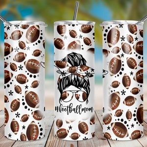 Naadloos rommelig broodje voetbal moeder sublimatie tuimelaar ontwerp, 20oz skinny tuimelaar wraps sjabloon PNG, 20oz rechte tuimelaar