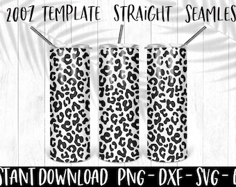 May include: Three 20oz straight stainless steel tumblers with a black and white leopard print design.  20oz Template Straight Seamless. Instant Download PNG - DXF - SVG - EPS