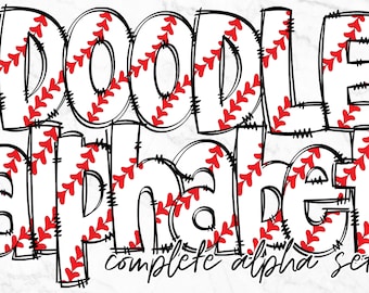 BaseBall Doodle Alphabet PNG, Pacchetto PNG di lettere dell'alfabeto, Scarabocchi disegnati a mano, Sublimazione Alpha Scenografie PNG, Alfabeto di sublimazione