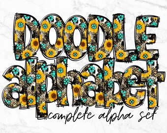 Leopard Print Doodle Alphabet PNG, Alphabet Letters PNG Bundle, Hand Drawn Doodles, Sublimation Alpha Set Designs PNG , Sublimation Alphabet