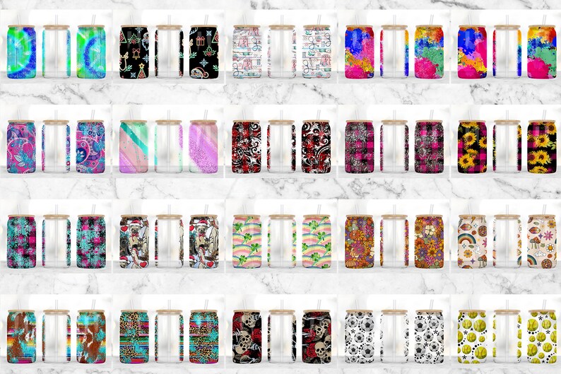 Puede incluir: Un conjunto de 40 dise&ntilde;os de sublimaci&oacute;n para vasos delgados de 20 oz. Los dise&ntilde;os presentan una variedad de patrones, que incluyen florales, geom&eacute;tricos y abstractos. Los vasos son transparentes y tienen una pajita.