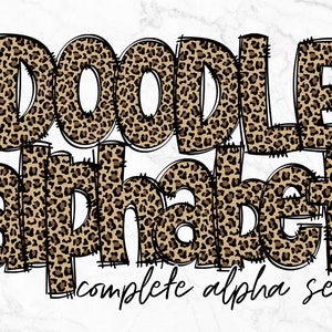 Leopard Print Doodle Alphabet PNG, Alfabeto Letras Alfabeto PNG Bundle, Rabiscos Desenhados à Mão, Sublimação Alpha Set Designs PNG, Sublimação Alfabeto