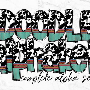 Alfabeto de garabato occidental PNG, paquete PNG de letras del alfabeto, garabatos dibujados a mano, diseños de conjuntos alfa de sublimación PNG, alfabeto de sublimación