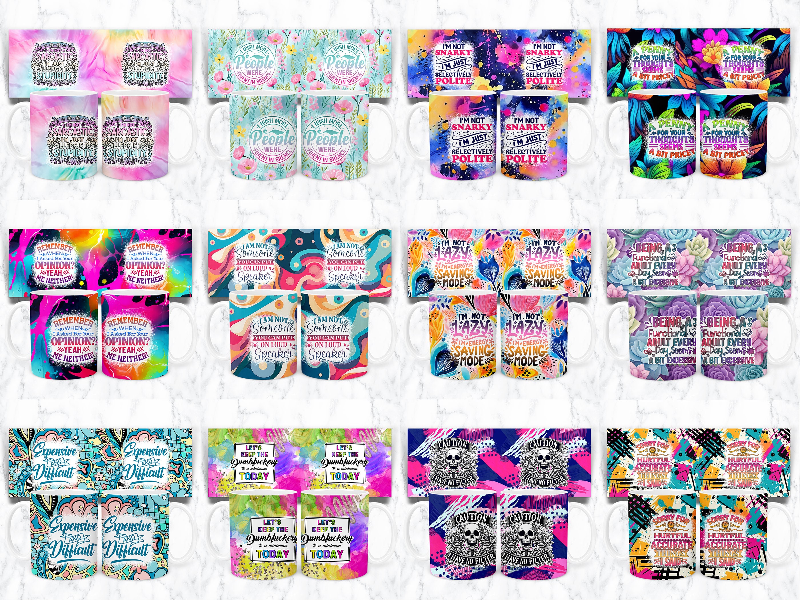 Sarcastic 11 oz Mug Sublimation Designs Bundle, Funny 11oz Coffee Cup Sublimation , Cheeky Coffee Mug Sarcasm Sublimation Files, Mug Designs