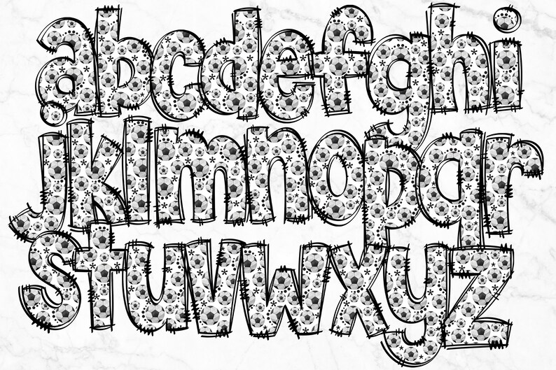 Soccer Doodle Alphabet PNG, Alphabet Letters PNG Bundle, Hand Drawn ...
