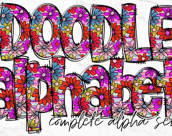 Floral Doodle Alphabet PNG, Alphabet Letters PNG Bundle, Hand Drawn Doodles, Sublimation Alpha Set Designs PNG , Sublimation Alphabet