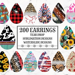 250 Tear Drop Earring Sublimation Design Bundle, Earrings Teardrop