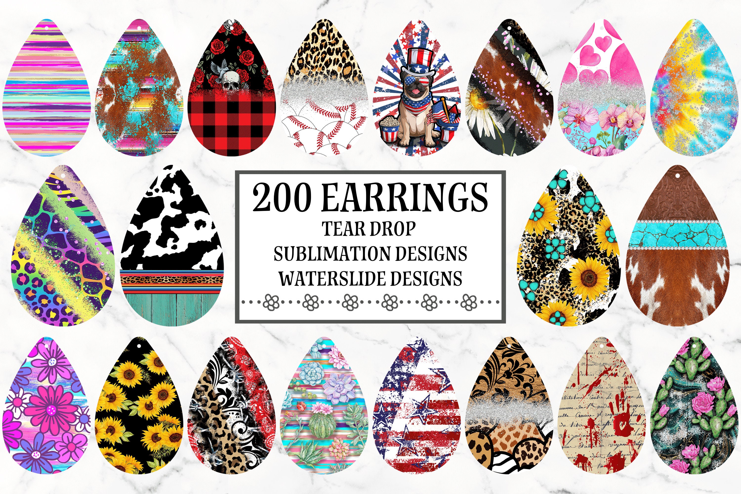 Tear Drop Earring Sublimation Design Bundle, Earring Bundle