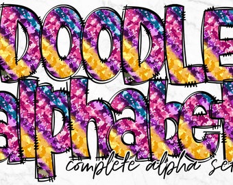 Doodle Alphabet PNG, Alphabet Letters PNG Bundle, Hand Drawn Doodles, Sublimation Alpha Set Designs PNG , Sublimation Alphabet