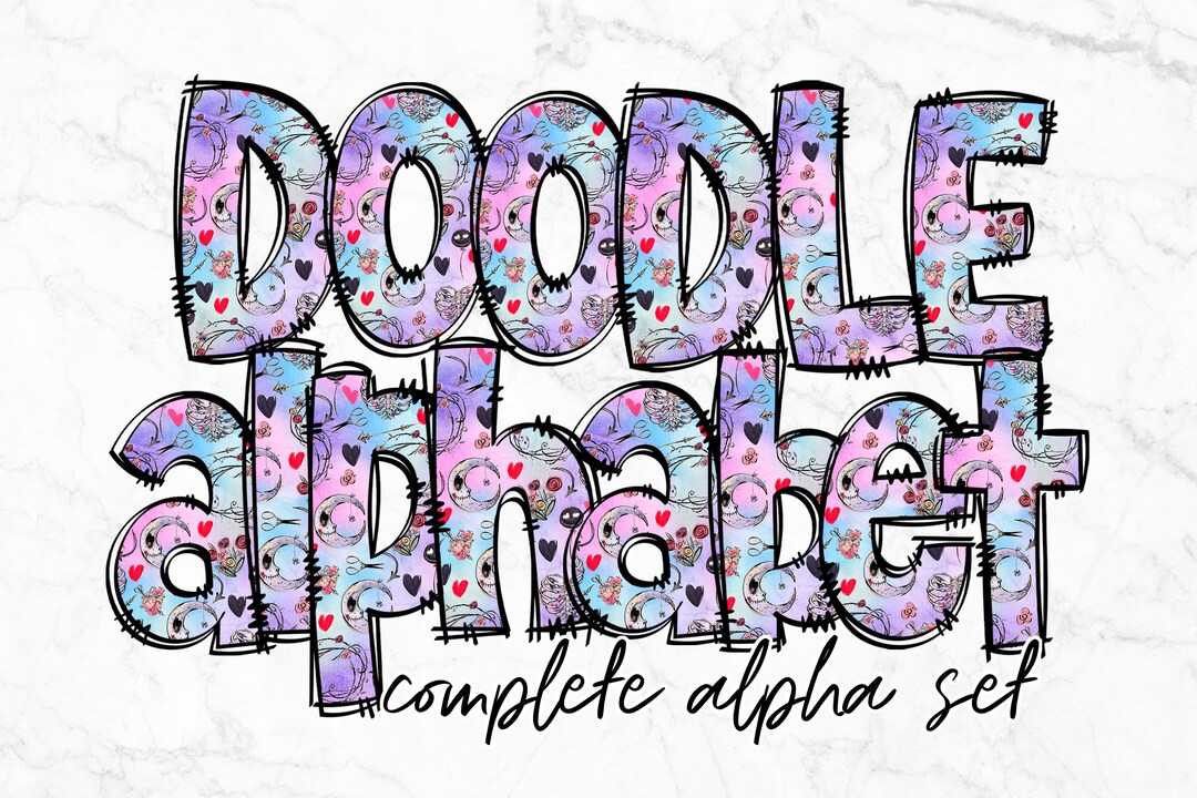 Doodle Alphabet PNG, Alphabet Letters PNG Bundle, Hand Drawn Doodles