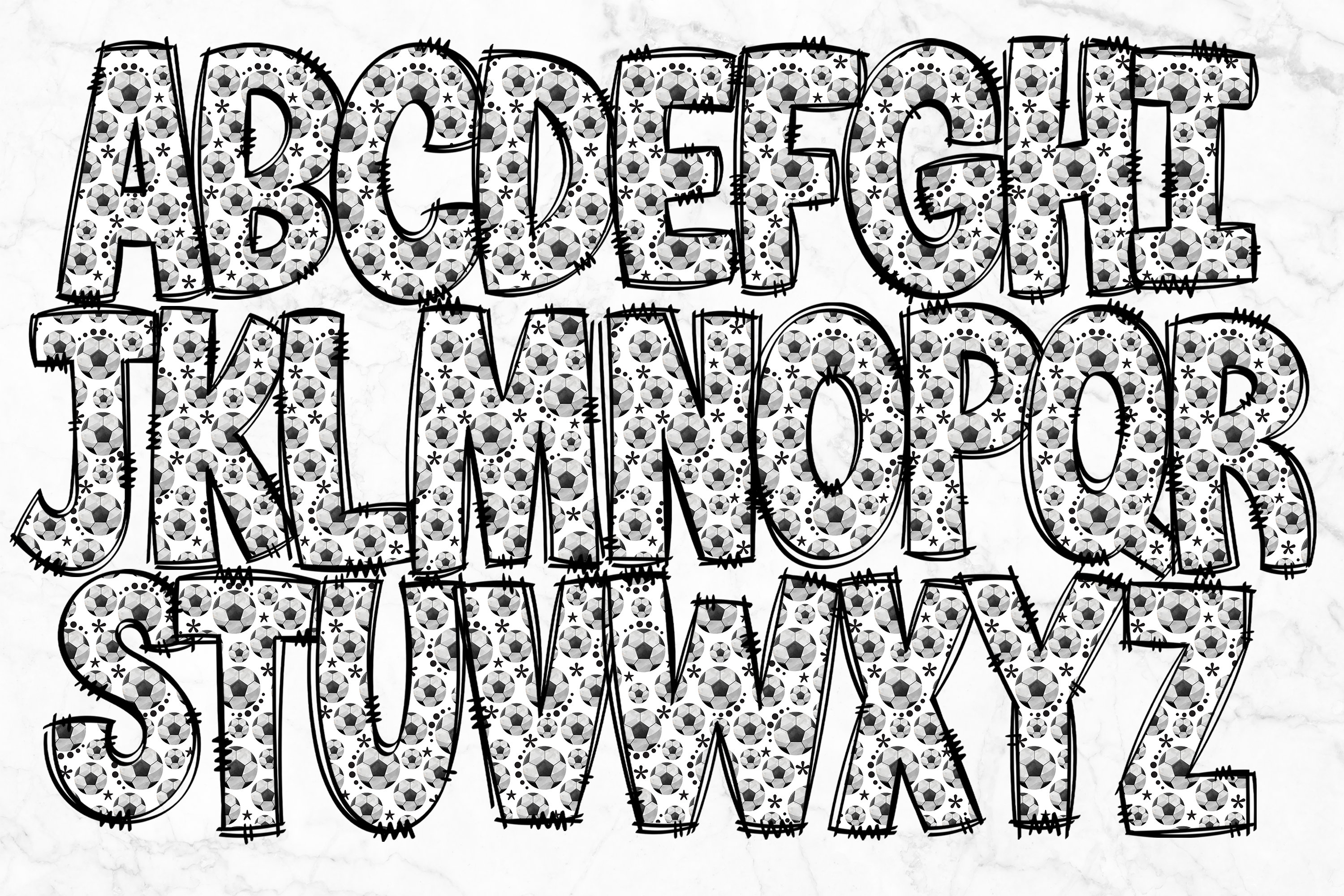 Soccer Doodle Alphabet PNG, Alphabet Letters PNG Bundle, Hand Drawn ...